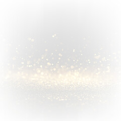 Golden bokeh sparkle dust light explosion overlay. PNG