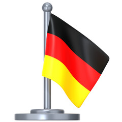 The German flag on a shiny metal stand 3D Icon Illustration. Low Poly Style