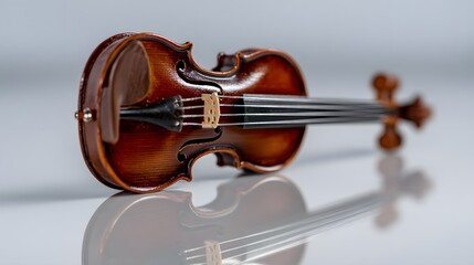 Fototapeta premium Acoustic Violin with a Polished Wooden Finish and Reflected Surface.