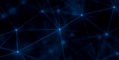 Futuristic Technology Network of Blue Light Lines for themes of cybersecurity, global data exchange, blockchain systems, software development, and advanced digital infrastructure.