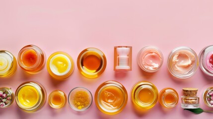 Minimalist composition of skincare products on a pastel background for beauty and wellness aesthetic