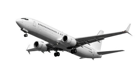 A white airplane flying isolated on a transparent background