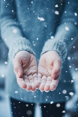 Obraz premium Female hands catching snowflakes