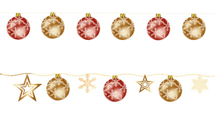Red and golden Christmas balls hanging garland for Christmas decoration elements PNG