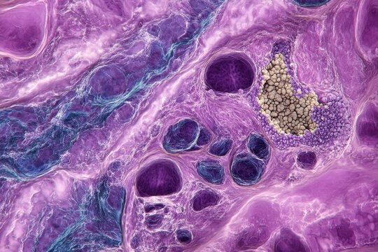 Microscopic view of ductal cell carcinoma adenocarcinoma showcasing abnormal cellular structures and growth patterns