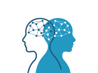 Dual Human Heads with Neural Network Connections and Brain Hemispheres Merging