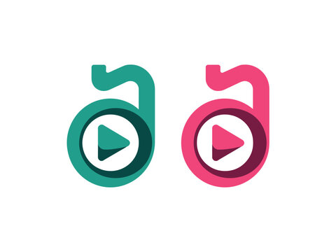 Play Button Logos in Green and Pink Colors for Video and Media Platforms