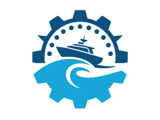 Blue Ship Gear Logo Design