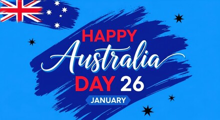 Happy australia day 26 january with grunge brushstroke australian flag banner