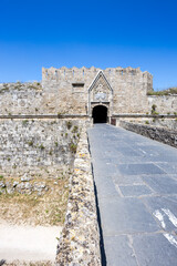Red Gate from the Middle Ages in city wall of historic old town of Rhodes island, Greece