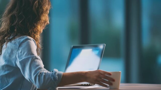HR manager reviewing flexible hours policy drafts on laptop focusing on employee worklife balance in telecommuting arrangements.