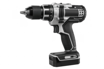 Black and Silver Cordless Drill from Different Angle tool isolated on a transparent background