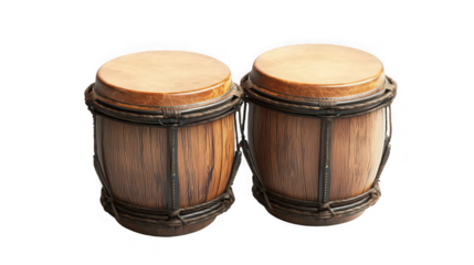 Title: Pair of Wooden Bongo Drums Percussion Instrument Isolated on White

