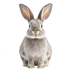 Obraz premium Adorable gray rabbit with big ears on black background
