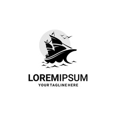 Sailboat and ocean flat design 