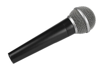 Black microphone with silver grill music audio isolated on a transparent background