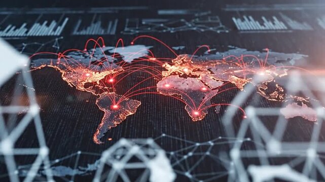 Glowing world map showing severe cyber attack and data breach threat.