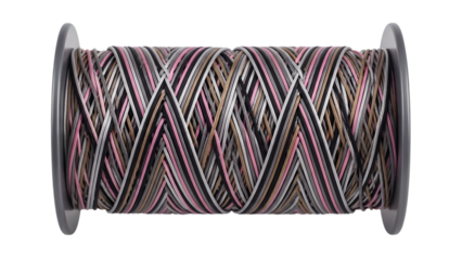 Spool of multicolored wire on a spool isolated on a transparent background pink gray