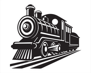 retro locomotive black silhouette vector illustration, vintage steam locomotive silhouette, classic diesel locomotive silhouette vector design, retro locomotive silhouette, vintage locomotive  © Rasel