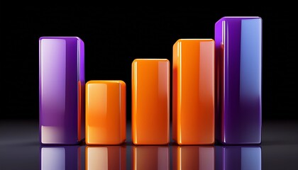 orange and purple 3d bar chart with five glossy rectangular columns modern geometric design isolated on transparency background representing data analysis and business growth
