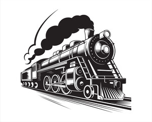 retro locomotive black silhouette vector illustration, vintage steam locomotive silhouette, classic diesel locomotive silhouette vector design, retro locomotive silhouette, vintage locomotive  © Rasel
