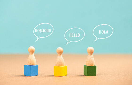 Hello in different languages, speech bubble with different mother tongue language spoken worldwide, global communication, multilingual business and community