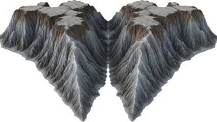 Symmetrical gray and brown mountain range on black isolated on a transparent background mountains