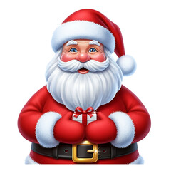 Joyful Santa Claus Holding a Christmas Gift with Red Bow, Happy Expression and Sparkly Belt