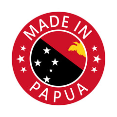Papua New Guinea Made in Stamp in circle with flag Vector template on white background