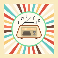 A vintage-style radio illustration with an upright antenna. Vector illustration. EPS 10.