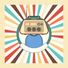 A human figure with a vintage radio as the head. Vector illustration. EPS 10.