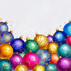 beautiful border frame of beautiful colorful Christmas baubles 