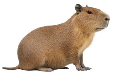 Title: Side Profile of Large Capybara Sitting Isolated on White Background

