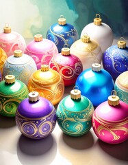 beautiful border frame of beautiful colorful Christmas baubles 