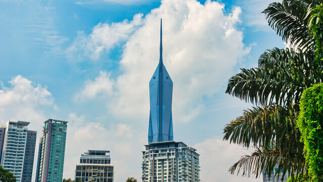 Morning view of highest tower KL PNB Merdeka 118 in Kuala Lumpur. Reflection at glass surface. Capital city commercial centre. Malaysia. September 18 2025. This was on a hot day during wet season.