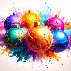 beautiful border frame of beautiful colorful Christmas baubles 