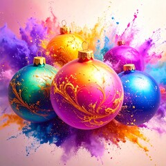 beautiful border frame of beautiful colorful Christmas baubles 