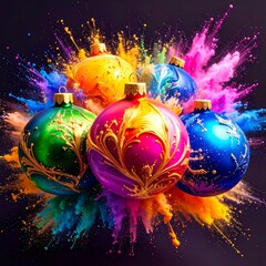 beautiful border frame of beautiful colorful Christmas baubles 