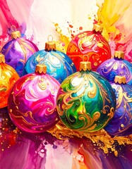 beautiful border frame of beautiful colorful Christmas baubles 