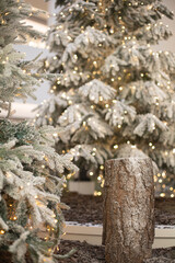 White artificial Christmas tree. new year concept