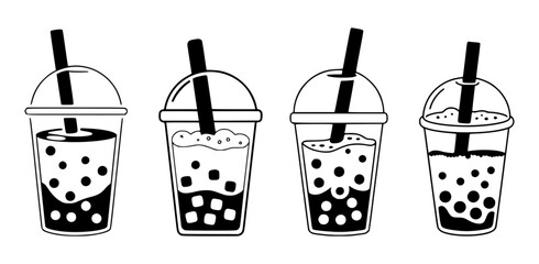 Bubble tea cups with straws black and white drink
