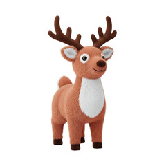 Cute Cartoon Reindeer with Antlers and Fluffy Fur, Standing and Smiling