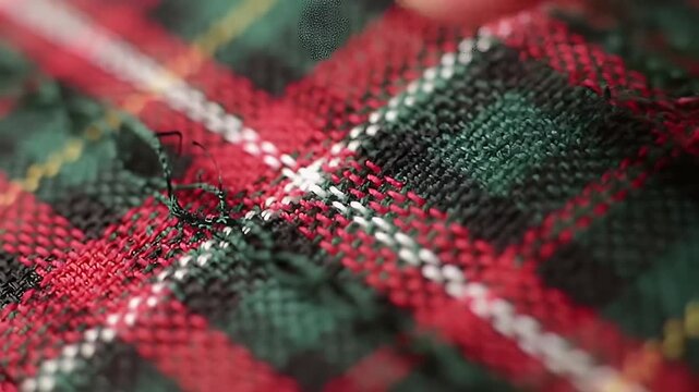 Red Plaid Fabric Closeup Texture.