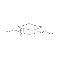 Minimalist continuous line drawing of a graduation cap. This clean, elegant design symbolizes academic achievement, success, and the start of a new journey.