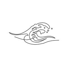 Minimalist one-line drawing of a crashing ocean wave. This elegant, fluid design captures the raw energy of the sea, perfect for coastal and modern nature themes.