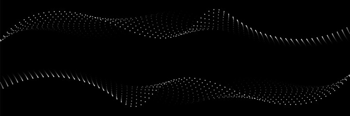 White Dot Wave Line on Black Background. Technology Banner. Vector Illustration. Abstract Business Wallpaper