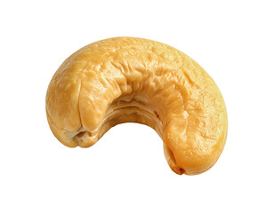 Single golden cashew nut with wrinkled surface on transparent background