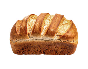 Sliced loaf of whole wheat bread on transparent background