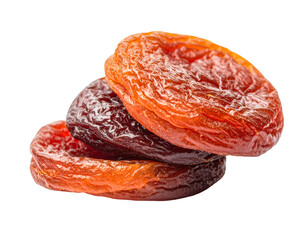 Dried apricots stacked on top of each other on transparent background
