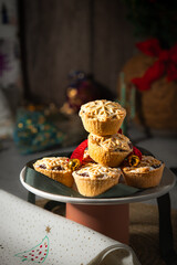 Close up of a plate of mince pies at Christmas